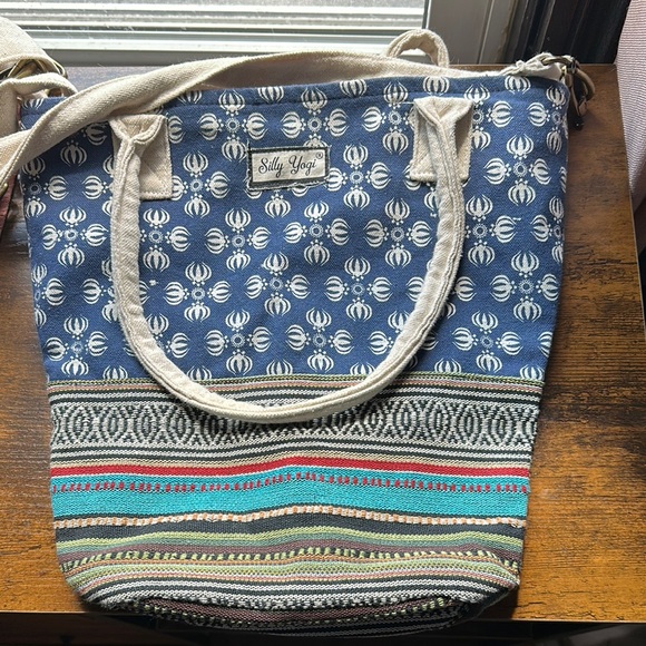 Blue and Cream Geometric Tote Bag - Picture 1 of 3